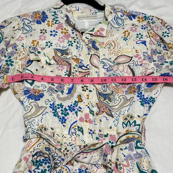 We're All Pretty Girls Short Sleeve Mini Dress Belt Women's Small Ivory Colorful - Picture 4 of 7